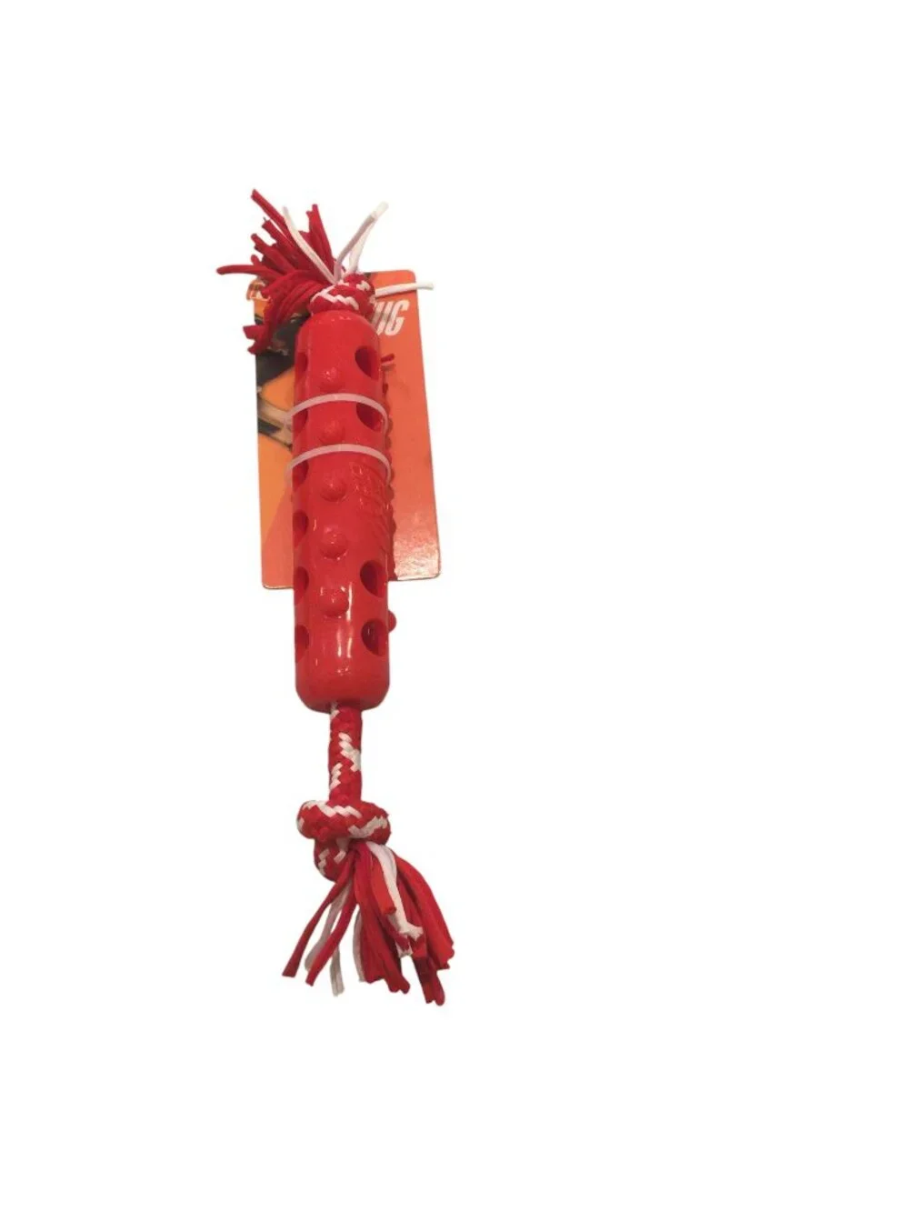 Nerf Dog Holiday Red White Tug Dog Fetch Stick with Braided Rope Insert